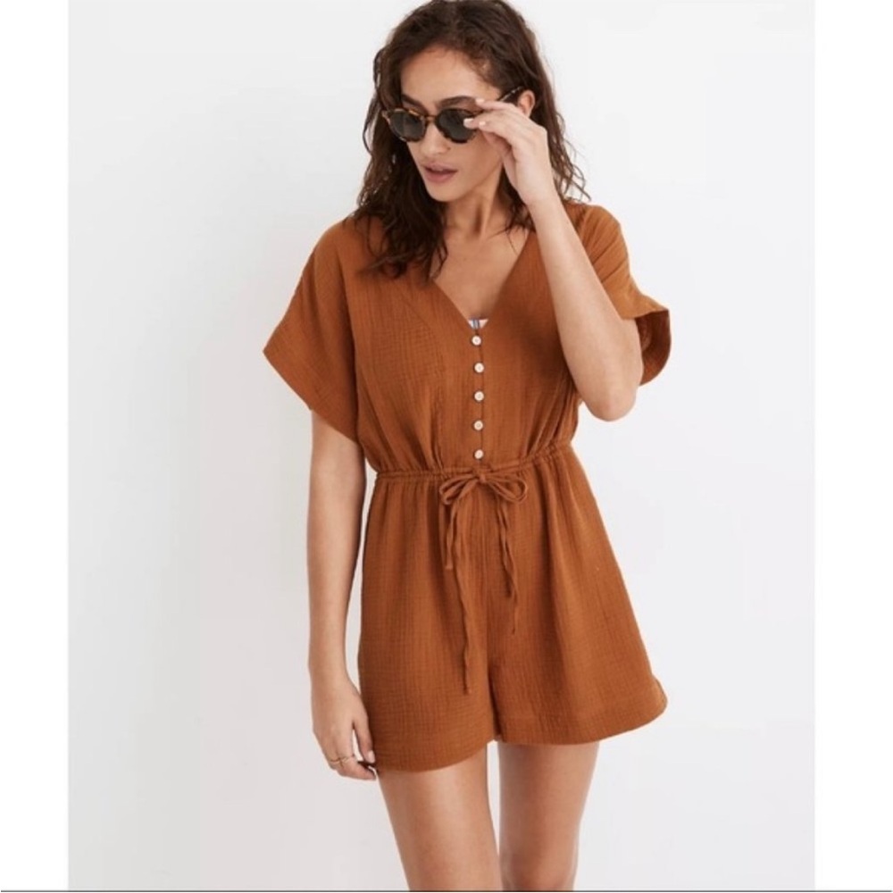Madewell Women's size XS Gauze Lightspun Rust Cover-Up Drawstring Romper